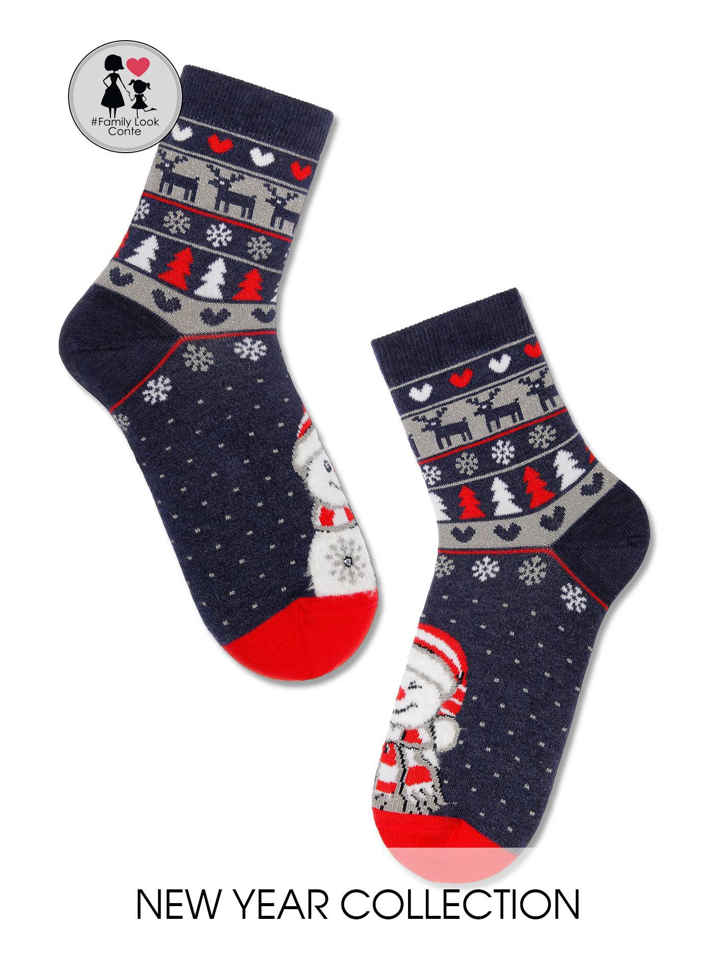 Новогодние носки детские Conte Снеговик 380 с махровой стопой, пушистой нитью, люрексом и стразами