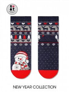 Новогодние носки детские Conte Снеговик 380 с махровой стопой, пушистой нитью, люрексом и стразами